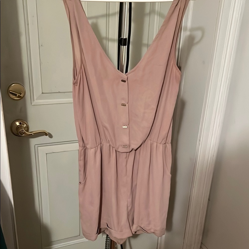 Beige/Blush Rose Sleeveless Button-Front Romper